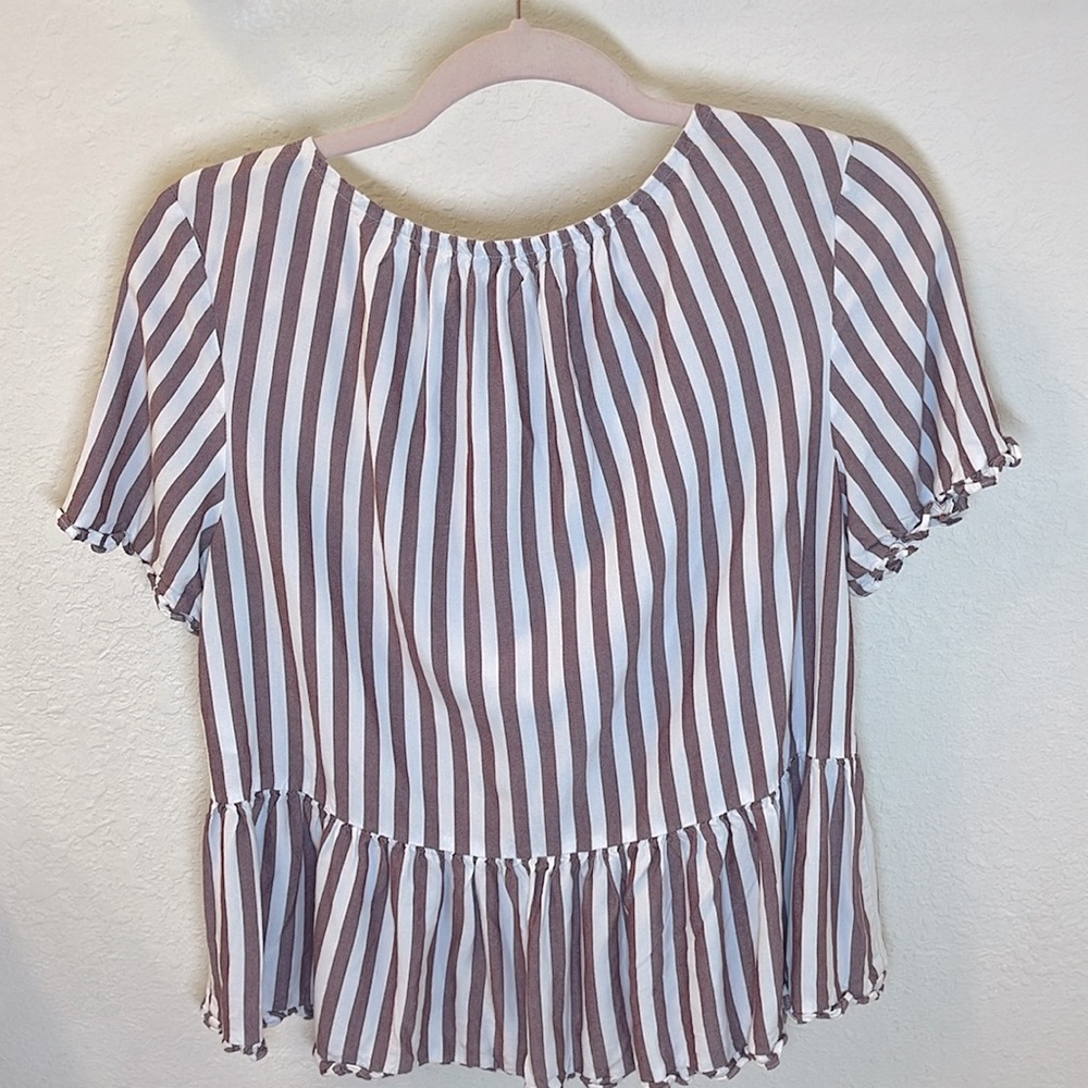 Madewell Stanza Ruffle-Hem Top in Stripe Sz S - Picture 5 of 12